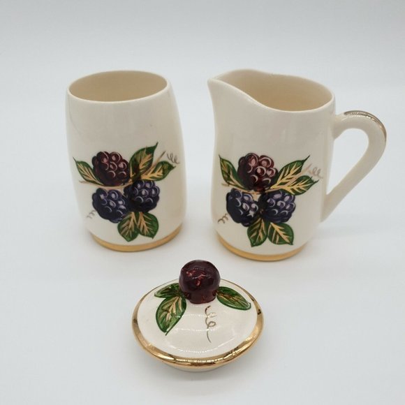 Creamer Jam Sugar Jar Vintage Knotts Berry Farm Buena Park CA Hand Painted Berry - Picture 3 of 12